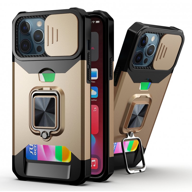 Apple Phone Case with Ring Holder, Sliding Window, and Military-grade Anti-drop Protection